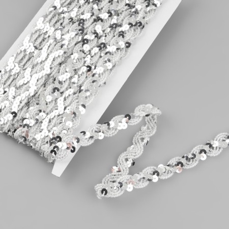 Decorative braid with sequins, 15 mm, 9.1 ± 0.5 m, silver color