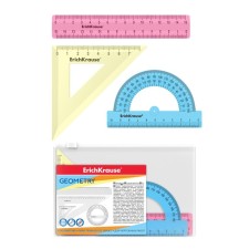 Geometric Erichkrause Pastel, plastic, small (ruler, square, transporter), mix of 3 colors, in a ZIP package