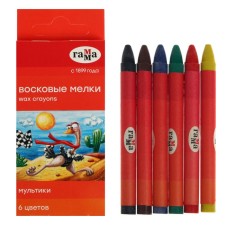 Мелки восковые 6 цветов, "Гамма" "Мультики", круглые, европодвес