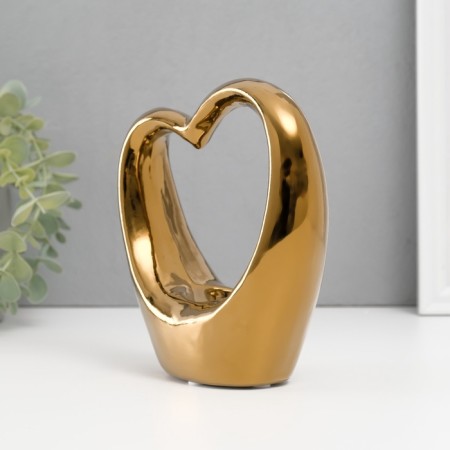 Ceramics candlestick for 1 candle "Heart" d = 4 cm gold 14.5x6x17 cm-3