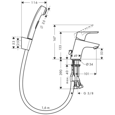Hansgrohe Focus 31927000 sink mixer, 100 mm, with hygienic shower-1