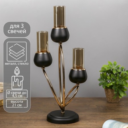 Summary Metal for 3 candles "Dark Knight" black matte with gold 21x38x15 cm