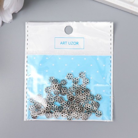 Decor hat for beads Metal "Flower" silver G014B695 set 80 pcs 0.6x0.6 cm-3