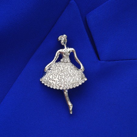 Brooch "Ballerina" feminine, white color in silver-3