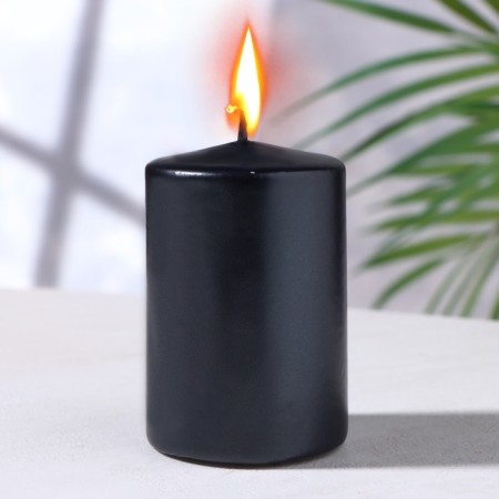 Candle - paraffin cylinder, black metallic, 4 × 6 cm