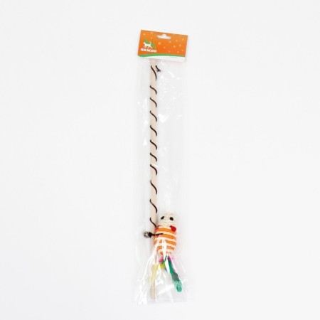 Teaser with mouse (7 cm) on a wooden stick, 40 cm, orange/white-3
