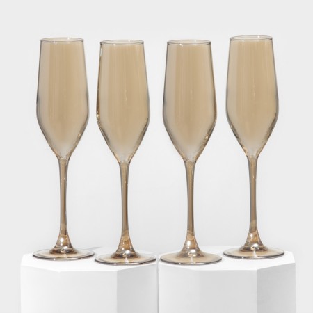 A set of glass glasses for champagne "Golden Honey", 160 ml, 4 pcs