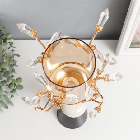 Summary Metal for 1 candle "branches with crystals. Two rings" Gold 38x17x17 cm-3