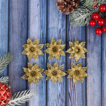 Christmas tree decoration "Magic flowers" (set 6 pcs) 4 cm, gold