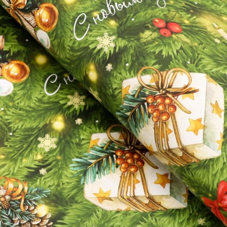 Glossy packaging paper "New Year's toys", 70 x 100 cm, 1 sheet-2