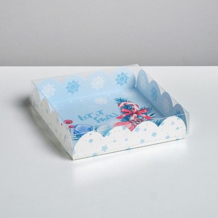 Box for confectionery products with PVC Vorosty Morning, 13 x 13 x 3 cm, New Year-1
