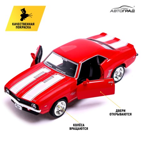 Metal machine Chevrolet Camaro SS, 1:32, doors, inertia, red color open-2