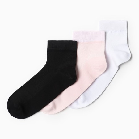 Set of female socks (3pcs), white/pink/black color, size 23-25-1