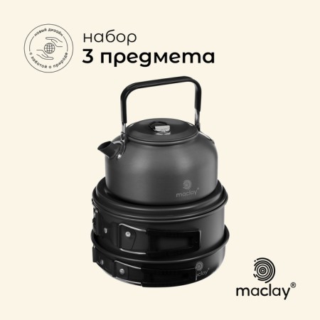 A set of tourist dishes Maclay: a kettle, a pan, pan, in a grid