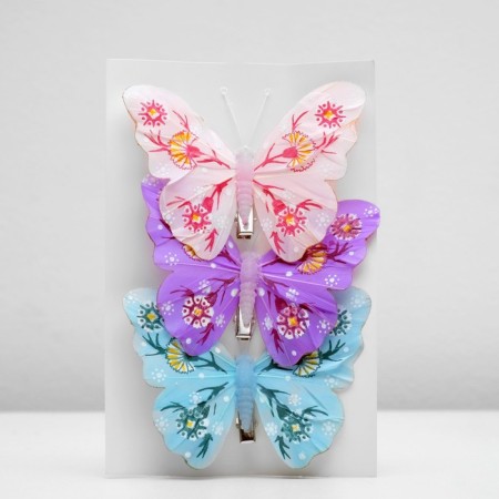 A butterfly for decor and floristry, on a clothespin, plastic, mix, 1 pc., 11 x 8.5 x 1 cm
