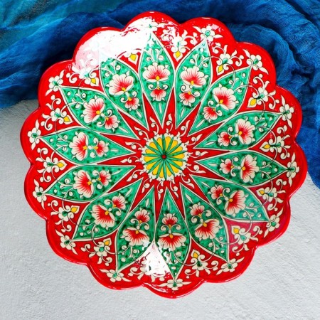Largan Rishtan ceramics "Flowers", 33 cm, red, corrugated-1