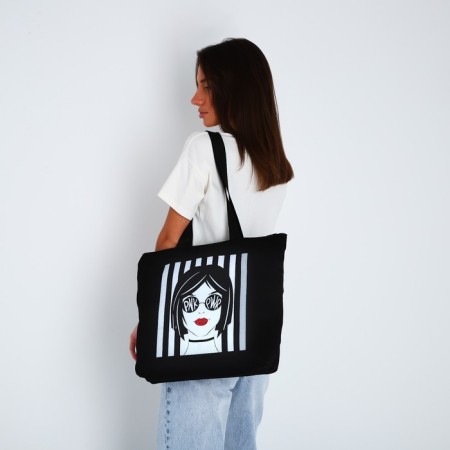 Textile bag "Pink Power", 42x9x32, without lining, black-1