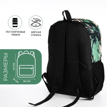 School backpack from textiles on lightning, 3 pockets, green-1