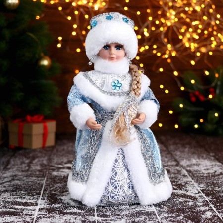 Snow Maiden "In a blue fur coat with flowers" moves, 15x30 cm