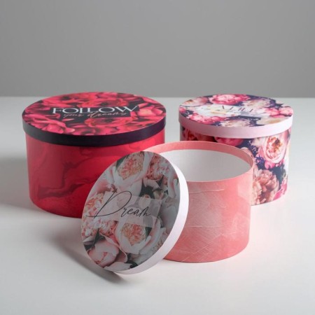 A set of boxes 3 in 1, gift packaging, “Flowers”, 18 x 18 x 13–25 x 25 x 15 cm-1
