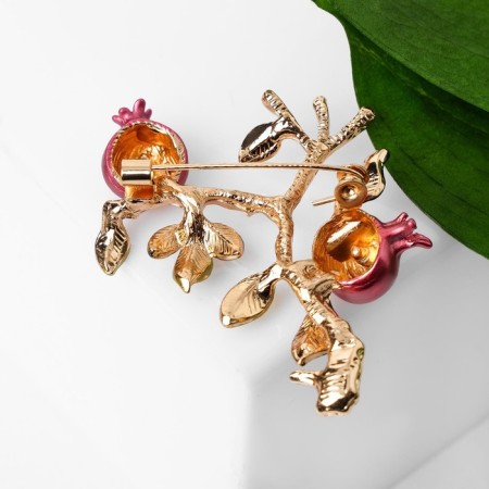 Brooch "Pomegranate Branch", red-green color in gold-2