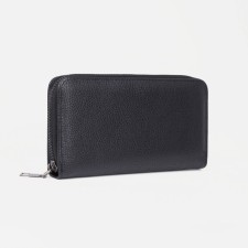 Male purse with zipper, department for bills, for maps, for coins, black color