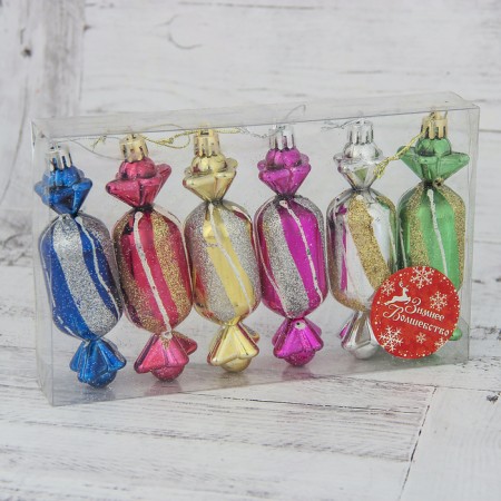 Christmas tree decoration "sweets" (set 6 pcs) 3x10.5 cm, mix-1