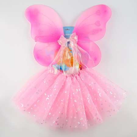 Carnival set "Butterfly" with sparkles: skirt, wings, pink color-6