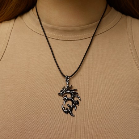 Unisex "Dragon" carved, black color on a black lace, 44 cm-4