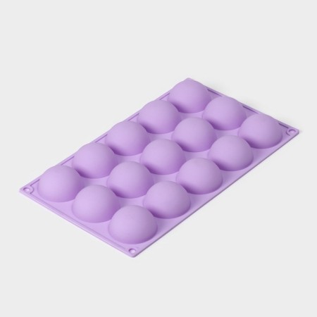 The form for baking is the “figure. Hemisphere ”, silicone, 28 × 16.5 × 2.3 cm, 15 cells (D = 4.7 cm), lilac color-6