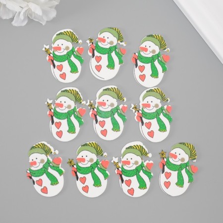 Decor for creativity tree "Snowmen with hearts" set of 10 pcs 4.5x3.2 cm