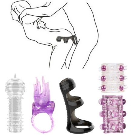 A set of nozzles of massage, stimulating, with a vibro -ring, gel silicone, 5 pcs