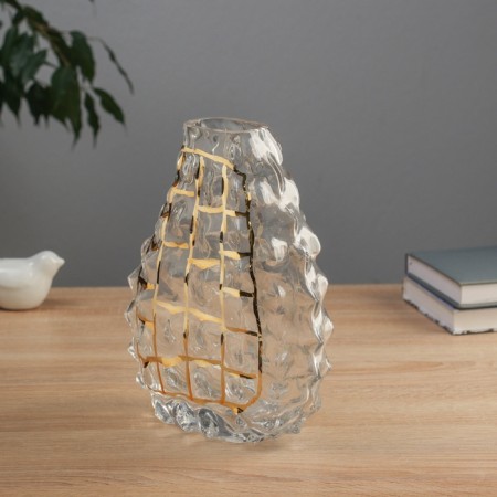 VAZA Glass "Scheryl Galant" grid, D-6x5cm, H-22.5x19 cm, transparent-2