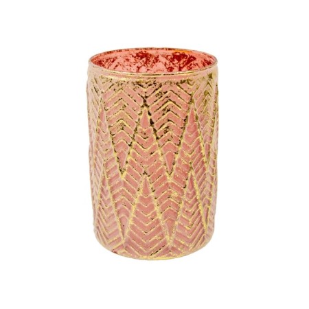 Decorative glass vase-sub-signs, 11 × 11 × 16.5 cm, pink color with golden spray