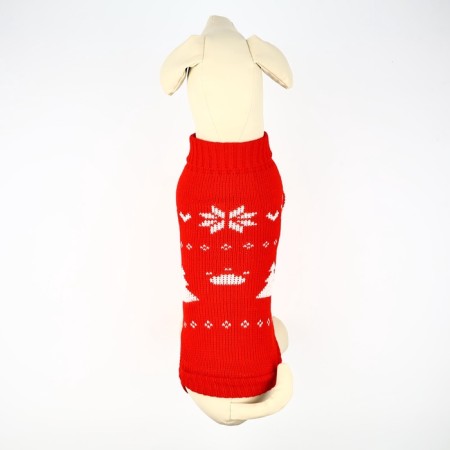 Clothing for dogs. Knitted sweater with "New Year" ornament, red, size m-4
