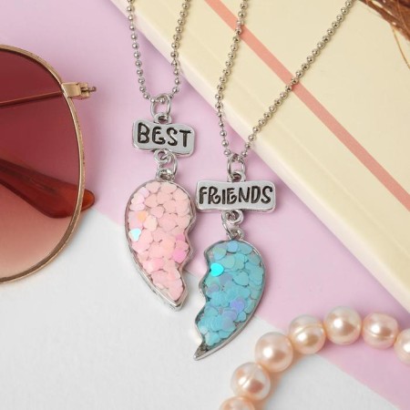 Kulons "Demetrons" Best girlfriends, color pink blue in silver, 45 cm