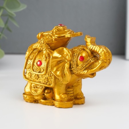 NECK Polystone Bronze "Elephant with Cash toad on the back" 7.5x9.3x5.2 cm