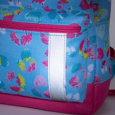Baby backpack on a zipper, an external pocket, a reflective strip, blue color-7
