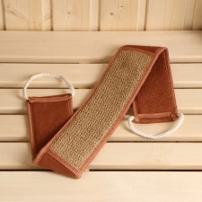 Warp from nettle (rami), tape with cotton segments with rope handles, 66*8.5 cm.