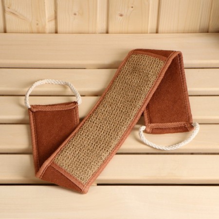 Warp from nettle (rami), tape with cotton segments with rope handles, 66*8.5 cm.