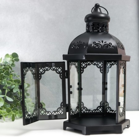 Climber Metal, glass "Lantern - Blooming monograms" D -10 cm black 13.5x15x29 cm-2