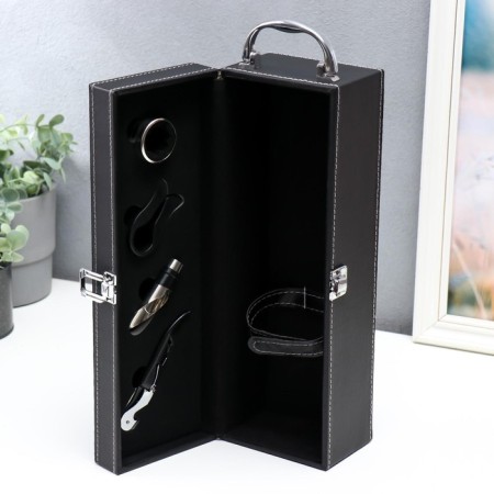 Casket wood, leatherette for a bottle "smooth leather" 4 items 36x11x12 cm-2