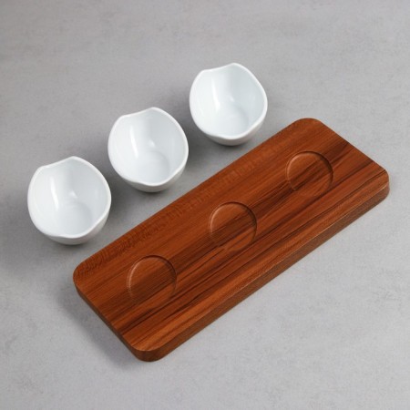 Menzhitsa "Alale", 3 pcs: 150 ml, wooden base, porcelain, Iran-2