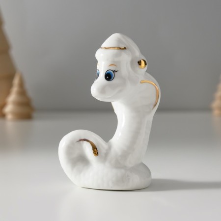 Souvenir Ceramics "White Cobra in the New Year's cap" with gold 4x5x8.5 cm-1