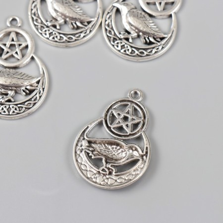 Decor for creativity Metal "Raven in the month" silver 3.3x2.3 cm-1