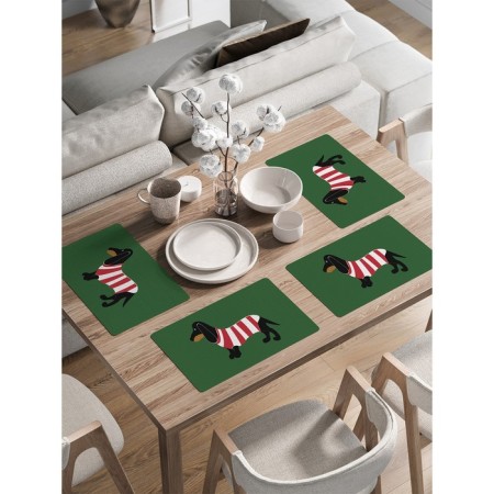 A set of napkins for setting the table “Dachshund in a striped T -shirt”, rectangular, rounded edges, size 30x46 cm, 4 pcs