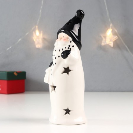 Souvenir Ceramics Light "Santa Claus, black cap, peas beard, with a lantern" 17.8x6.2x6.2 cm 762031-2