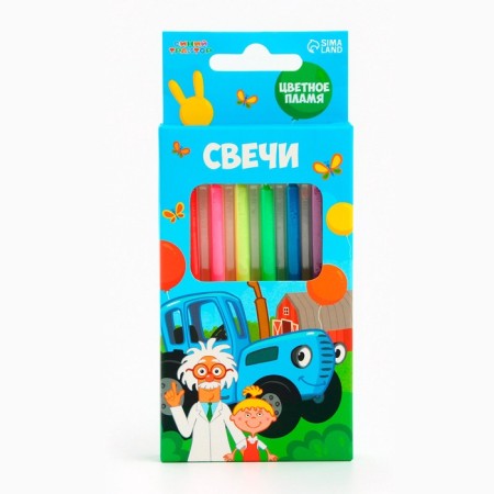 Set of candles in a cake 6 pieces, with colored flame, blue tractor-3