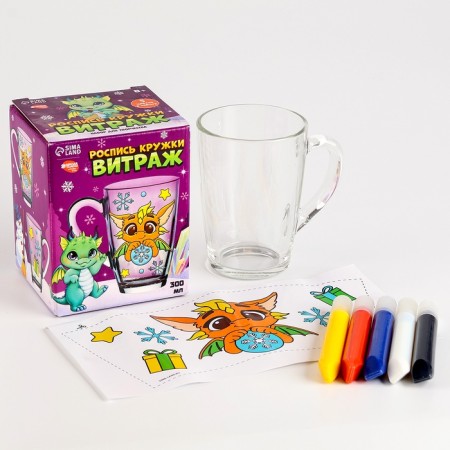 Painting mugs with stained glass paints "Happy New Year, Dragon"-1