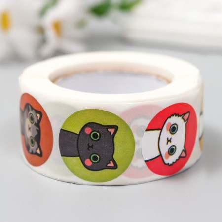 Stick Paper "Drawn Cats" d = 2.5 cm 500 pcs in a roll 3x6.5x6.5 cm-2
